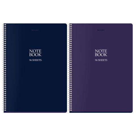 Тетрадь А4 96л клетка гребень BRAUBERG матовая ламинация, "NoteBookMono" (микс в спайке), 405315