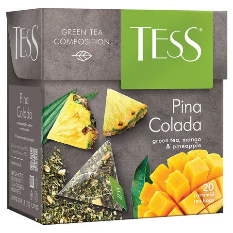 Чай TESS (Тесс) «Pina Colada», зеленый с ароматом тропических фруктов, 20 пирамидок по 1,8 г