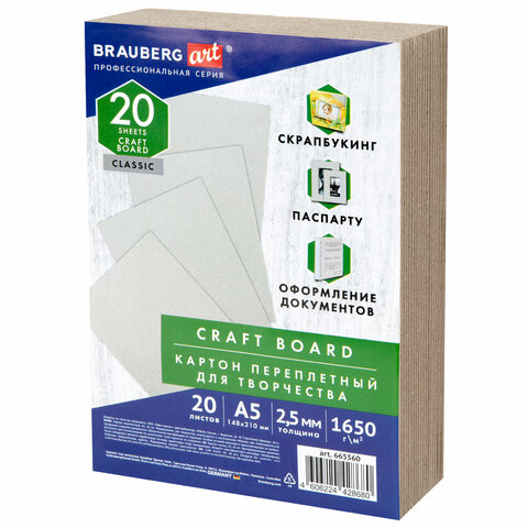 Картон переплетный А5 2,5мм 20шт BRAUBERG ART
