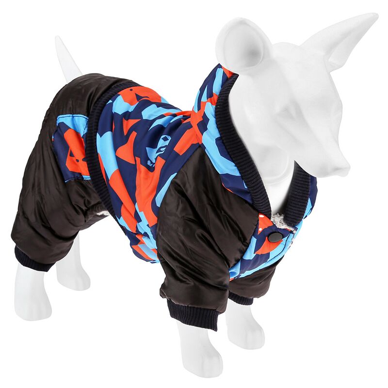 Одежда для собаки Pet toys "Комбинезон на меху" с капюшоном, на кнопках, 2 кармана, р-р L, длина спинки 28см/обхват груди 40см/обхват шеи 32см, цвет-граффити, плащевка/синтепон/искусственный мех (100% полиэстер) (Китай)