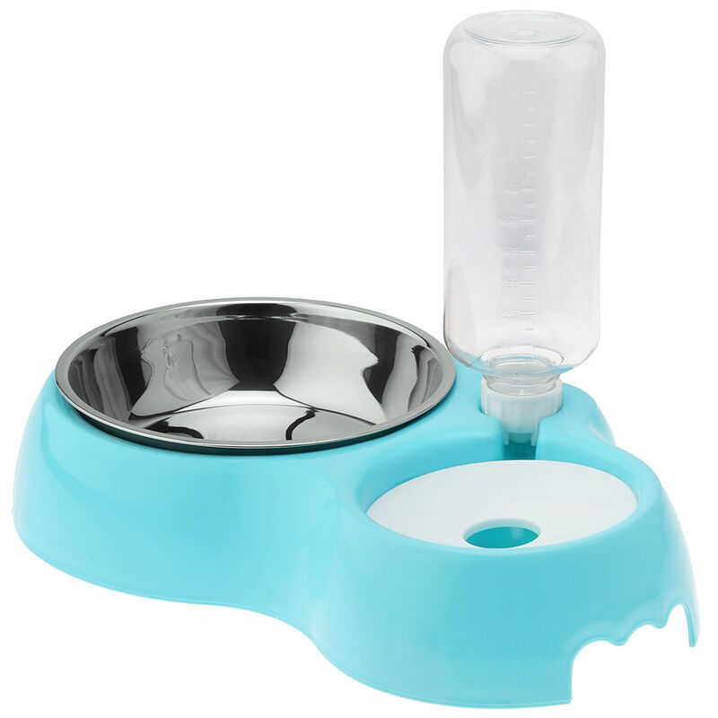 Миска для кормления животных Pet toys пластмассовая 0,18/0,6л 35х21,2см h22,5см, двойная, с автопоилкой 0,5л, миска-вставка из нержавеющей стали 0,8л д17,6см h4,6см, прорезиненные ножки, цвета в ассортименте: розовый, салатовый, бирюзовый (Китай)
