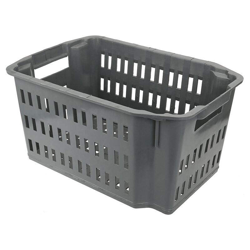 Контейнер-ящик для хранения продуктов пластмассовый 35л, 53х37х25см, штабелируемый, серый, ГОСТ Р 50962-96 (Россия) "Садовник"