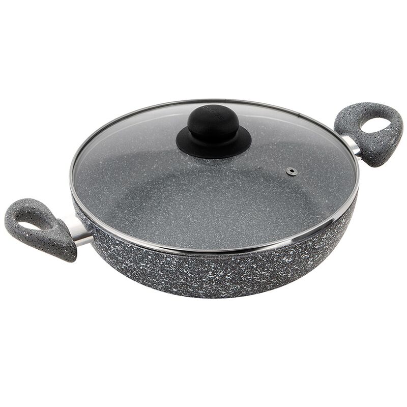 Жаровня с антипригарным покрытием 2,7л, д24см "Stone Pan", h6,2см, s0,3см, ручки из термостойкого пластика, стеклянная жаростойкая крышка с пароотводом, усиленное минералами покрытие (Россия)