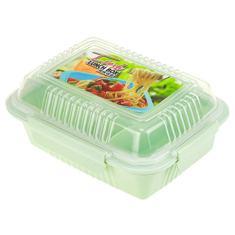 Ланч-бокс для продуктов пластмассовый "Фреш" 20,5х15,5см h8,5см, 2 отделения 0,9л, с ложкой 13см, крышка прозрачная, с клипсами, с уплотнителем, цвета в ассортименте: персиковый, зеленый, голубой (Кит