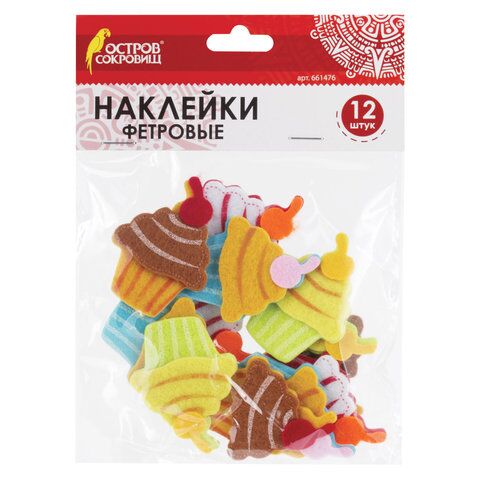 Наклейки из фетра Пирожные, 12 шт., ассорти, ОСТРОВ СОКРОВИЩ, 661476