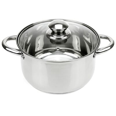 Кастрюля из нержавеющей стали "Greta" 3,3л, д20см, h11,5см, s0,4см, стеклянная крышка, Appetite (Китай)