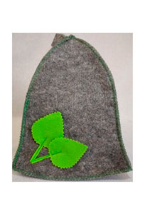Шапка банная с аппликацией БЕРЕЗОВЫЕ ЛИСТОЧКИ войлок п/ш темный/цветной