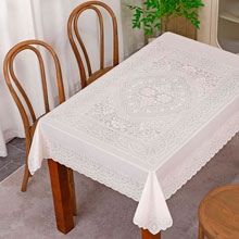 Скатерть рулонная ПВХ "Венецианское кружево" 120х150см, ажурная, на пленке, текстурная, бежевый перламутровый