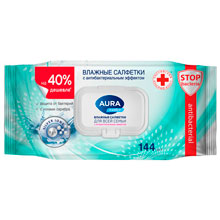 Салфетки влажные Aura FAMILY, big-pack с крышкой, 15*14см, 144шт., антибактер.