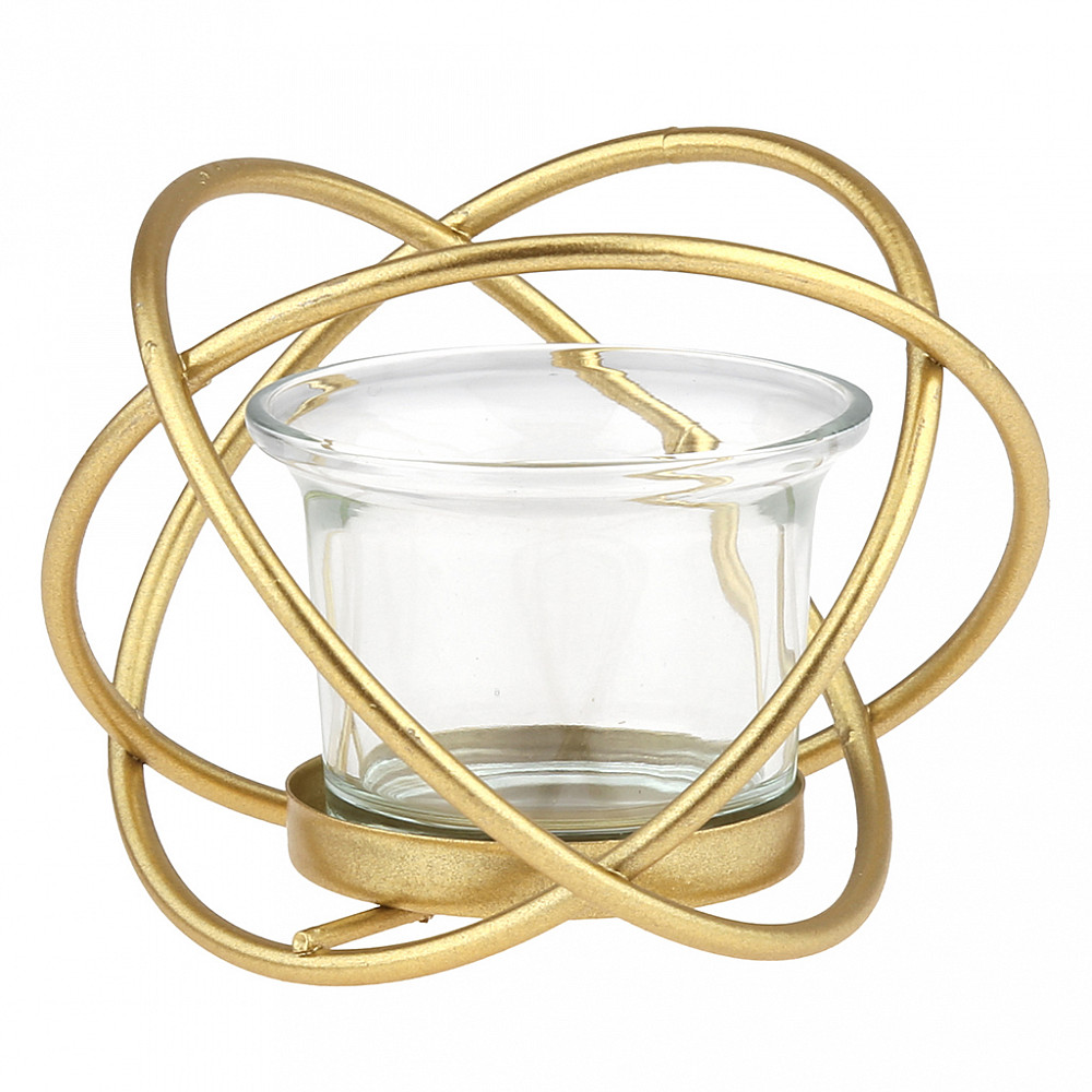 Подсвечник "Энерго" 10х9,8х7,5см, на 1 свечу: стеклянная чаша д6см, h4,5см, основание д4,5см, металл, золотой, в коробке
