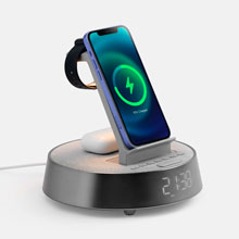 Bluetooth-колонка с беспроводной зарядкой и часами netEnergy, серая