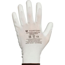 Перчатки защитные TOPFORT нейлоновые с п/у покрытием белые р. 9 (L)