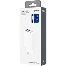 Зарядное устройство сет. PERO TC02 2USB 2.1A c каб. Lightning белый