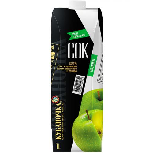 Сок Кубаночка яблочный восстановленный осветленный, 1 л