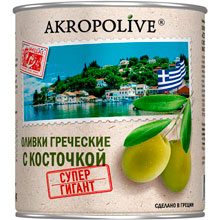 Оливки греческие Akropolive Супергигант с косточкой, 810 г
