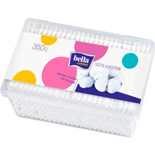 Палочки ватные Bella Cotton в пластиковой квадратной упаковке, 350 шт