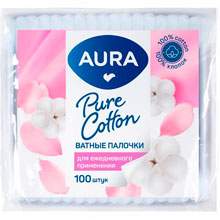 Палочки ватные Aura п/э, 100 шт