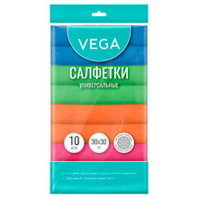 Салфетки для уборки Vega, набор 10шт., микрофибра, 30*30см, европодвес, цвет ассорти