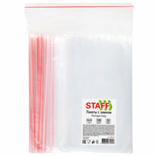 Пакеты с замком ZIP-LOCK "зиплок", комплект 100 шт., 200х300 мм, ПВД, толщина 35 мкм, STAFF