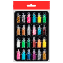 Блестки для декора НАБОР 24 вида по 2 грамма, в стеклянных тубах, ОСТРОВ СОКРОВИЩ