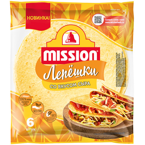 Лепешки пшеничные Mission Со вкусом сыра, 20 см, 6 шт, 250 г