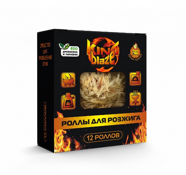 Роллы древесные для розжига огня KING OF BLAZE (12 роллов в упаковке)