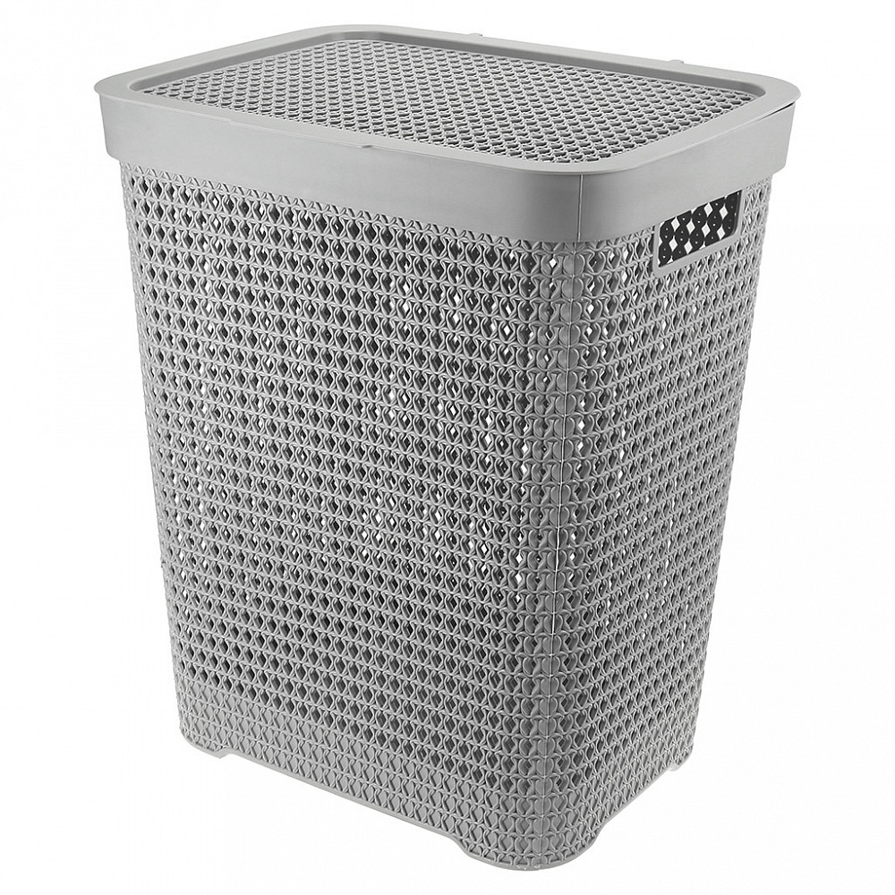 Корзина для белья пластмассовая "Вязанка" 50л, 45х35см h53,5см, с крышкой, с ручками серый