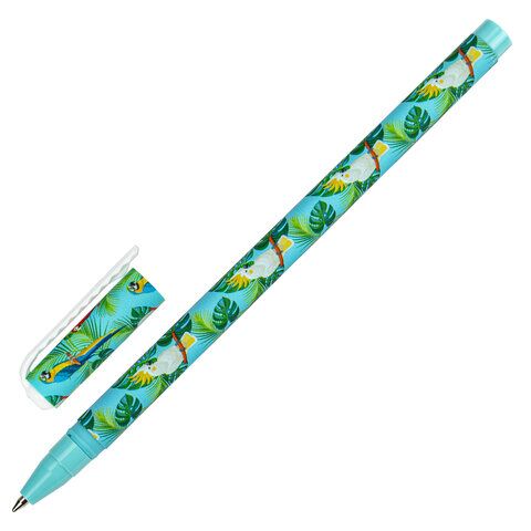 Ручка шариковая BRAUBERG SOFT TOUCH STICK PARROTS, СИНЯЯ, мягкое покрытие, узел 0,7 мм, 143706