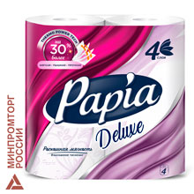 Бумага туалетная Papia Deluxe 4сл бел 100%цел втул 17,5м 140л 4рул/уп