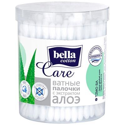 Палочки ватные Bella Cotton Care с экстрактом алоэ в пластиковой банке, 100 шт